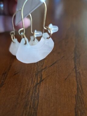 Handmade Gold Hoop Earrings with Rose Quartz Stone Accent